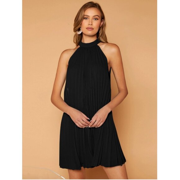 Black Tie Back Pleated Dress - Picture 1 of 6